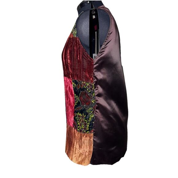 Vintage Crushed Velvet Patchwork S/M Button Front Vest Floral Cottage Reworked - Picture 4 of 9